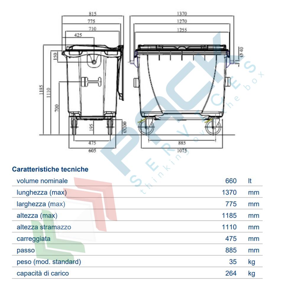 Cassonetto Raccolta Differenziata Blu Da 660 Litri - Norma UNI EN 840 - Foto 4