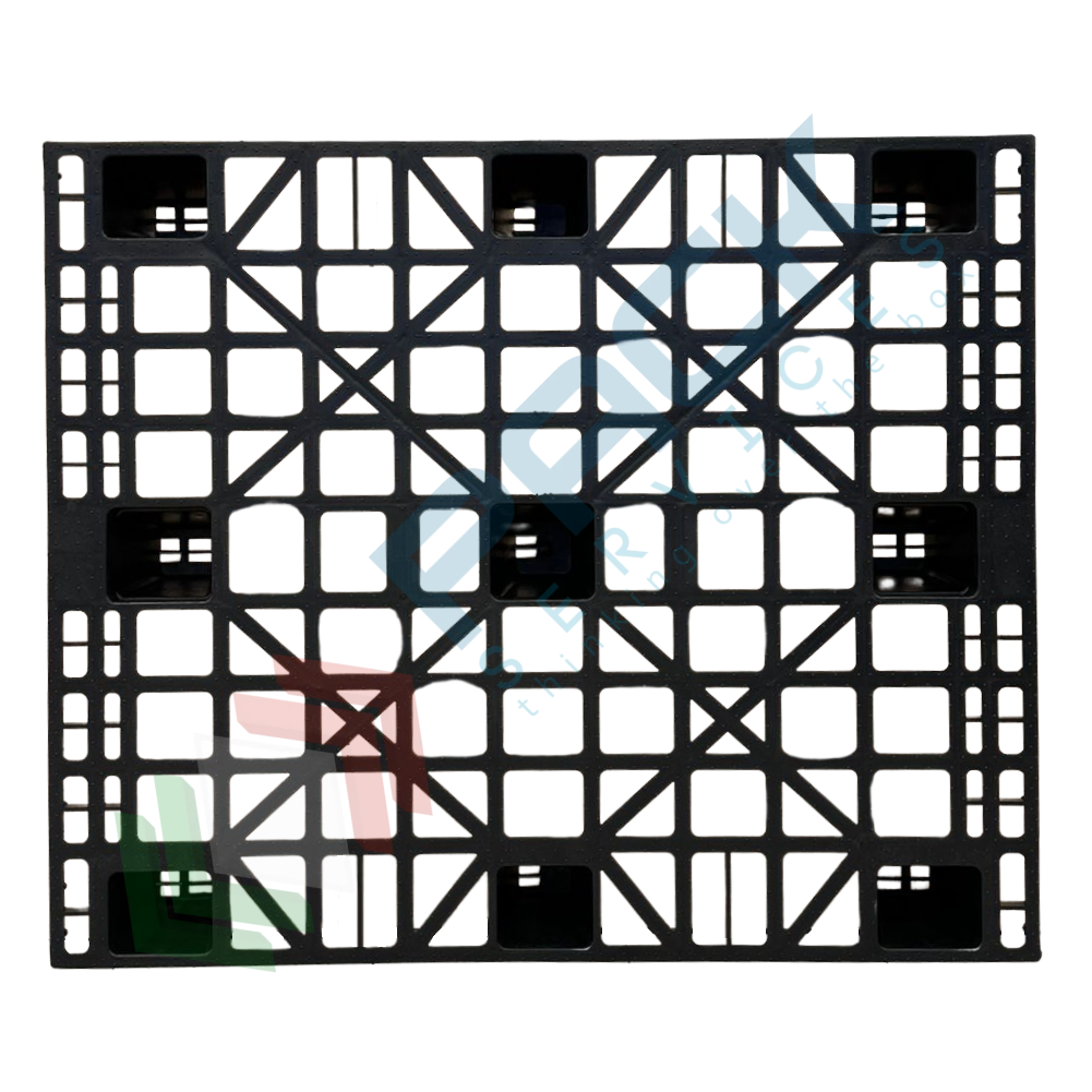 Pallet Plastica Riciclata 600x800x140mm - 5 Piedi, Portata 500kg Dinamica, Forato, Grigio/Nero - Foto 8