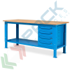 Banco da lavoro piano in legno con gambe regolabili, 4 cassetti, Mis. 2000 L x 750 P x 740/1100 H mm, colore blu, Tipologia: Banco con Cassetti, Gambe: Regolabili, Materiale Piano: Legno, Larghezza (cm): 200, Versione: 4 Cassetti, Colore: Blu, 7 image vendita, produzione, prezzi e offerte