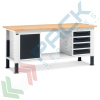 Banco da lavoro piano in legno con gambe regolabili, 4 cassetti + 1 con porta, Mis. 2000 L x 750 P x 740/1100 H mm, colore antracite/grigio chiaro, Tipologia: Banco con Cassetti, Gambe: Regolabili, Materiale Piano: Legno, Larghezza (cm): 200, Versione: 4 Cassetti + 1 con Porta, Colore: Grigio vendita, produzione, prezzi e offerte