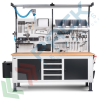 Banco da lavoro piano in legno con gambe regolabili, multiaccessoriato, Mis. 2000 L x 750 P x 740/1100 H mm, colore antracite/grigio chiaro, Tipologia: Banco Attrezzato Completo, Gambe: Regolabili, Materiale Piano: Legno, Larghezza (cm): 200, Versione: Completo (Modello 5), Colore: Grigio vendita, produzione, prezzi e offerte