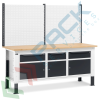 Banco da lavoro piano in legno con gambe regolabili, parete attrezzata, 3 armadi con porta parziale e 1 cassetto, Mis. 2000 L x 750 P x 740/1100 H mm, colore antracite/grigio chiaro, Tipologia: Banco con Parete, Gambe: Regolabili, Materiale Piano: Legno, Larghezza (cm): 200, Versione: 3 Cassetti + 3 con Porta, Colore: Grigio vendita, produzione, prezzi e offerte
