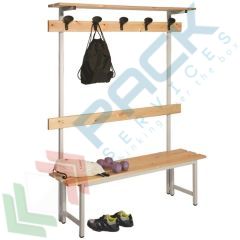 Panchina per spogliatoio doghe in legno, 5 posti, schienale, attaccapanni e cappelliera, Mis. 1500 L x 400 P x 1850 H mm, Tipologia: Doghe in Legno, Versione: 5 Posti + Schienale vendita, produzione, prezzi e offerte