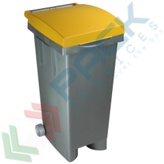 Bidone spazzatura 80 Lt, con ruote e anello fermasacco, giallo, Tipologia: Bidone, Capacit&agrave;: 80 Lt, Chiusura: Coperchio a Cerniera, Versione: Standard, Colore: Grigio + Giallo vendita, produzione, prezzi e offerte