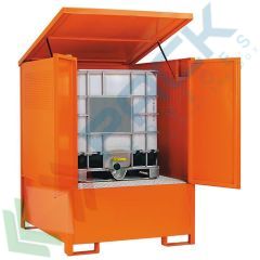 Deposito di stoccaggio per 1 cisternetta IBC 1000 Lt, in acciaio, colore arancio RAL 2004, Tipologia: per IBC, Versione: Coperchio Apribile, Ideale per: 1 Cisterna IBC 1000 Lt vendita, produzione, prezzi e offerte