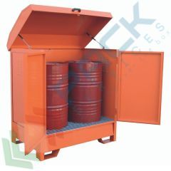 Deposito di stoccaggio per 2 fusti da 200 Lt, in acciaio, colore arancio RAL 2004, Tipologia: per Fusti, Versione: Coperchio Apribile, Ideale per: 2 Fusti 200 Lt vendita, produzione, prezzi e offerte