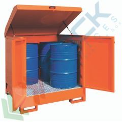 Deposito di stoccaggio per 4 fusti da 200 Lt, in acciaio, colore arancio RAL 2004, Tipologia: per Fusti, Versione: Coperchio Apribile, Ideale per: 4 Fusti 200 Lt vendita, produzione, prezzi e offerte