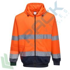 Felpa Hi-Vis, bicolore, con cappuccio e zip, Colore: Arancione + Blu Navy, Taglia: L vendita, produzione, prezzi e offerte