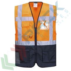 Gilet alta visibilit&agrave; bicolore (Executive Varsavia), Tipologia: Gilet Alta Visibilit&agrave;, Colore: Arancione + Blu Scuro, Taglia: S, Vestibilit&agrave;: Regular vendita, produzione, prezzi e offerte