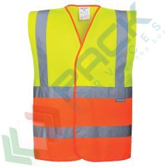 Gilet alta visibilit&agrave; bicolore con fascia e bretelle, Tipologia: Gilet Alta Visibilit&agrave;, Colore: Giallo + Arancione, Taglia: S/M, Vestibilit&agrave;: Regular vendita, produzione, prezzi e offerte