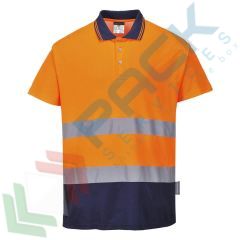 Polo Bicolore Cotton Comfort Hi-Vis, Colore: Arancione + Blu Navy, Taglia: S vendita, produzione, prezzi e offerte