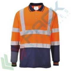 Polo Bicolore maniche lunghe Hi-Vis, Colore: Arancione + Blu Navy, Taglia: S vendita, produzione, prezzi e offerte