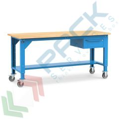 Banco da lavoro con ruote e piano in legno, 200 cm, 1 cassetto, Tipologia: Banco con Ruote, Gambe: Regolabili, Materiale Piano: Legno, Larghezza (cm): 200, Versione: 1 Cassetto, Colore: Blu vendita, produzione, prezzi e offerte