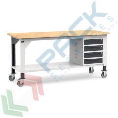 Banco da lavoro con ruote e piano in legno, 200 cm, 4 cassetti, Tipologia: Banco con Ruote, Gambe: Regolabili, Materiale Piano: Legno, Larghezza (cm): 200, Versione: 4 Cassetti, Colore: Grigio vendita, produzione, prezzi e offerte