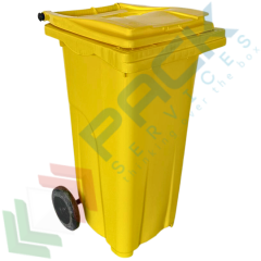 Bidone spazzatura 120 Lt, UNI EN 840, colore giallo, Tipologia: Bidone, Capacità: 120 Lt, Versione: Coperchio a Cerniera, Colore: Giallo vendita, produzione, prezzi e offerte