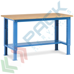 Banco da lavoro con piano in legno, 150 cm, gambe regolabili, Tipologia: Banco Standard, Gambe: Regolabili, Materiale Piano: Legno, Larghezza (cm): 150, Versione: Senza Cassetti, Colore: Blu vendita, produzione, prezzi e offerte