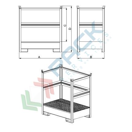 Vasca di contenimento liquidi in acciaio, con pareti a fascia, ideale per 1 fusto, volume di raccolta 210 Lt, Mis. 870 L x 870 P x 1460 H mm, colore arancio RAL 2001, Tipologia: Vasca per Fusti, Ideale per: 1 Fusto, Versione: con Pareti a Fascia, Materiale: Acciaio, Volume di Raccolta (Lt): 210, 13 image vendita, produzione, prezzi e offerte