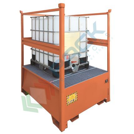 Vasca di contenimento liquidi in acciaio con pareti a fascia, ideale per 1 cisterne IBC, volume di raccolta 1000 Lt, Mis. 1350 L x 1660 P x 1930 H mm, colore arancio RAL 2004, Tipologia: Vasca per Cisterne, Ideale per: 1 Cisterna, Versione: con Pareti a Fascia, Materiale: Acciaio, Volume di Raccolta (Lt): 1000 vendita, produzione, prezzi e offerte