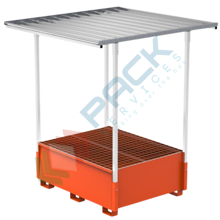 Vasca di contenimento liquidi in acciaio con tettoia smontabile, volume di raccolta 1000 Lt, ideale per 1 cisterna IBC, Mis. 1720 L x 1300 P x 2280 H mm, colore arancio RAL 2004, Tipologia: Vasca per Cisterne, Ideale per: 1 Cisterna, Versione: con Tettoia, Materiale: Acciaio, Volume di Raccolta (Lt): 1000 vendita, produzione, prezzi e offerte