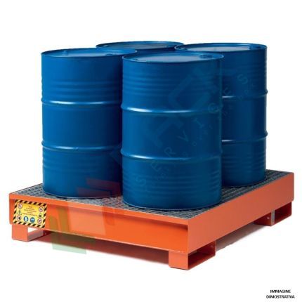 Vasca di contenimento liquidi in acciaio ideale per 4 fusti, volume di raccolta 300 Lt, Mis. 1300 L x 1200 P x 392 H mm, colore arancio RAL 2004, Tipologia: Vasca per Fusti, Ideale per: 4 Fusti, Versione: Standard, Materiale: Acciaio, Volume di Raccolta (Lt): 300, 14 image vendita, produzione, prezzi e offerte