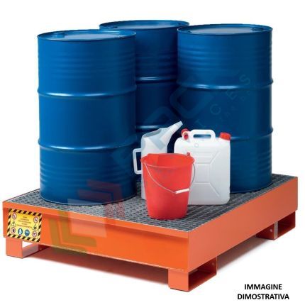 Vasca di contenimento liquidi in acciaio ideale per 4 fusti, volume di raccolta 300 Lt, Mis. 1300 L x 1200 P x 392 H mm, colore arancio RAL 2004, Tipologia: Vasca per Fusti, Ideale per: 4 Fusti, Versione: Standard, Materiale: Acciaio, Volume di Raccolta (Lt): 300, 15 image vendita, produzione, prezzi e offerte