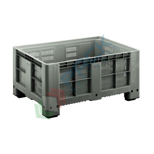 Cassa pallet in plastica (HDPE) 4 piedi, Mis. 1200 L x 800 P x 600 H mm, portata 250 Kg, volume 350 Lt, Tipologia: Bins Forati, Volume (Lt): 350, Materiale: HDPE, Mis. Base (cm): 80 x 120, Altezza (cm): 58, Base: 4 Piedi, Versione: Strong vendita, produzione, prezzi e offerte