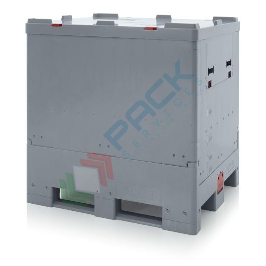 Cassa pallet in plastica (ABS), con pareti abbattibili, sistema bag in box e vano, Mis. 1200 L x 1000 P x 1250 H mm, volume 1000 Lt, portata 1300 Kg, Tipologia: Bag in Box, Volume (Lt): 1000, Materiale: ABS, Base: 3 Traverse, Mis. Base (cm): 100 x 120, Altezza (cm): 125, Versione: con Vano vendita, produzione, prezzi e offerte