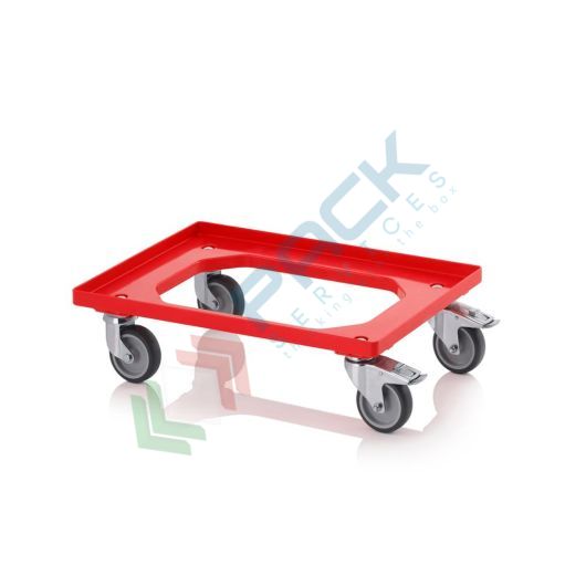 Carrello per cassette Norma Europa con Mis. base 60 x 40 cm, 4 ruote in gomma sterzanti con arresto, colore rosso RAL 3020, Tipologia: Carrello per casse 60 x 40 cm, Materiale Ruote: Gomma, Versione: 4 Ruote Sterzanti con Arresto vendita, produzione, prezzi e offerte