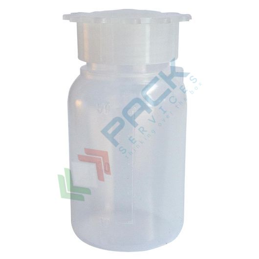 Bottiglia in plastica (PE), cilindrica a collo largo, capacità 50 ml, chiusura con tappo a vite e sottotappo (inclusi), Tipologia: Cilindrica Bocca Larga (CCL), Capacità: 50 ml, Colore: Neutro vendita, produzione, prezzi e offerte