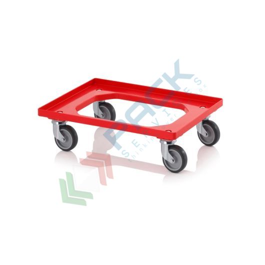Carrello per cassette Norma Europa, Mis. 62 x 42 cm, 4 ruote in gomma sterzanti, rosso RAL 3020, Tipologia: Carrello Ruote Gomma, Colore: Rosso, Mis. Base (cm): 40 x 60, Versione: 4 Ruote Sterzanti vendita, produzione, prezzi e offerte