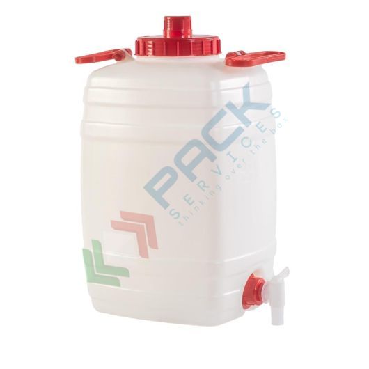 Bottiglione in plastica (HDPE), quadrato con collo largo e rubinetto, capacità 25 Lt, maniglie laterali in plastica e tappo a vite (incluso), Tipologia: Quadrato, Capacità: 25 Lt, Bocca: Larga, Versione: con Rubinetto vendita, produzione, prezzi e offerte