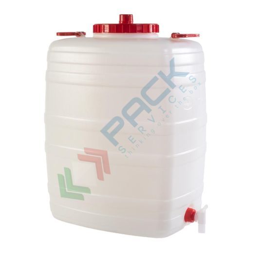 Bottiglione in plastica (HDPE), quadrato con collo largo e rubinetto, capacità 100 Lt, maniglie laterali in plastica e tappo a vite (incluso), Tipologia: Quadrato, Capacità: 100 Lt, Bocca: Larga, Versione: con Rubinetto vendita, produzione, prezzi e offerte