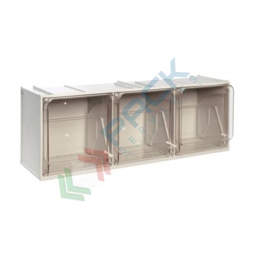 Cassettiera porta minuteria in plastica (PET), con 3 cassetti, Mis. 600 L x 200 P x 215 H mm, colore grigio chiaro, Tipologia: Cassettiera Crystal Box, Cassetti nr.: 3, Versione: 600 L x 200 P x 215 H mm, Colore: Grigio Chiaro vendita, produzione, prezzi e offerte