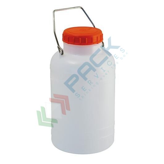 Bottiglione in plastica (HDPE), cilindrico collo largo, capacità 5 Lt, maniglia in ferro e tappo a vite (incluso), Tipologia: Cilindrico, Capacità: 5 Lt, Bocca: Larga, Versione: Senza Rubinetto vendita, produzione, prezzi e offerte