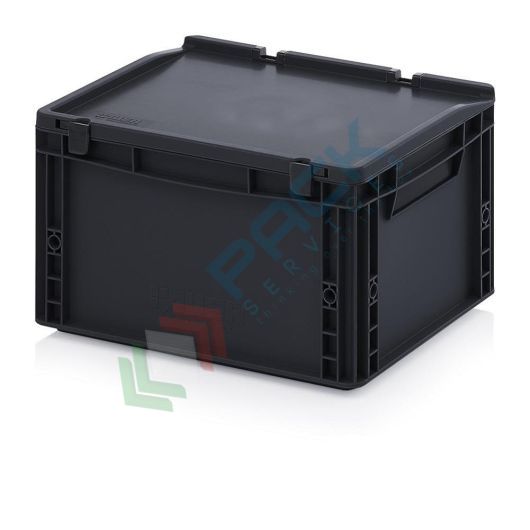 Cassetta in plastica (PP) conduttiva e antistatica, capacità 20 Lt, Mis. 400 L x 300 P x 235 H mm, coperchio integrato, Tipologia: Conduttive Antistatiche, Mis. Base (cm): 30 x 40, Altezza (cm): 23,5, Versione: Con Coperchio vendita, produzione, prezzi e offerte