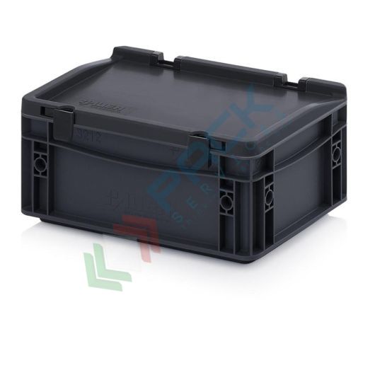 Cassetta in plastica (PP) conduttiva e antistatica, capacità 4,45 Lt, Mis. 300 L x 200 P x 135 H mm, coperchio integrato, Tipologia: Conduttive Antistatiche, Mis. Base (cm): 20 x 30, Altezza (cm): 13,5, Versione: Con Coperchio vendita, produzione, prezzi e offerte