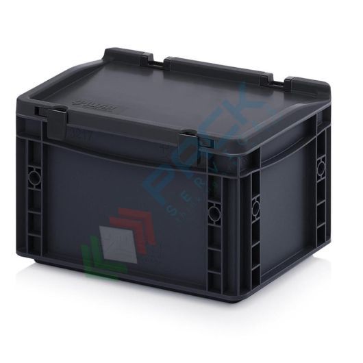 Cassetta in plastica (PP) conduttiva e antistatica, capacità 7,57 Lt, Mis. 300 L x 200 P x 185 H mm, coperchio integrato, Tipologia: Conduttive Antistatiche, Mis. Base (cm): 20 x 30, Altezza (cm): 18,5, Versione: Con Coperchio vendita, produzione, prezzi e offerte