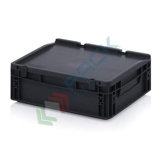 Cassetta in plastica (PP) conduttiva e antistatica, capacità 10 Lt, Mis. 400 L x 300 P x 135 H mm, coperchio integrato, Tipologia: Conduttive Antistatiche, Mis. Base (cm): 30 x 40, Altezza (cm): 13,5, Versione: Con Coperchio vendita, produzione, prezzi e offerte