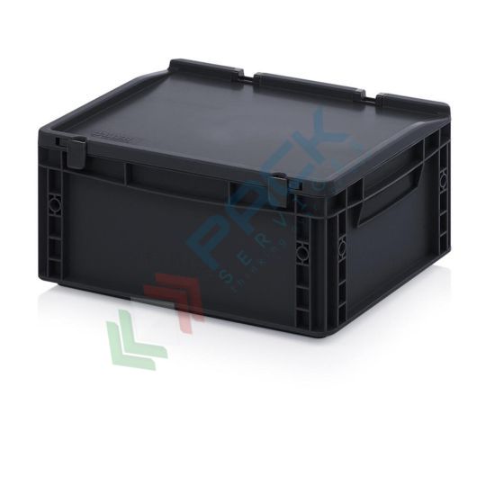 Cassetta in plastica (PP) conduttiva e antistatica, capacità 15 Lt, Mis. 400 L x 300 P x 185 H mm, coperchio integrato, Tipologia: Conduttive Antistatiche, Mis. Base (cm): 30 x 40, Altezza (cm): 18,5, Versione: Con Coperchio vendita, produzione, prezzi e offerte