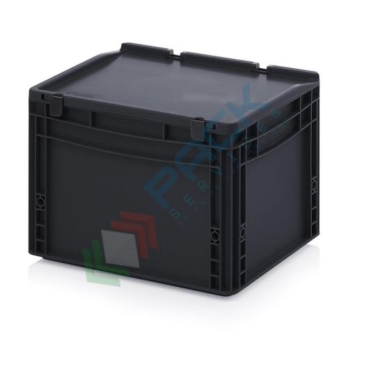 Cassetta in plastica (PP) conduttiva e antistatica, capacità 26 Lt, Mis. 400 L x 300 P x 285 H mm, coperchio integrato, Tipologia: Conduttive Antistatiche, Mis. Base (cm): 30 x 40, Altezza (cm): 28,5, Versione: Con Coperchio vendita, produzione, prezzi e offerte