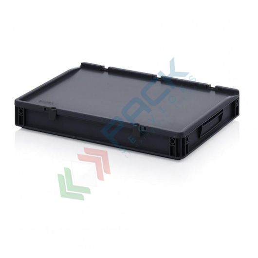 Cassetta in plastica (PP) conduttiva e antistatica, capacità 15 Lt, Mis. 600 L x 400 P x 90 H mm, coperchio integrato, Tipologia: Conduttive Antistatiche, Mis. Base (cm): 40 x 60, Altezza (cm): 9,4, Versione: Con Coperchio vendita, produzione, prezzi e offerte