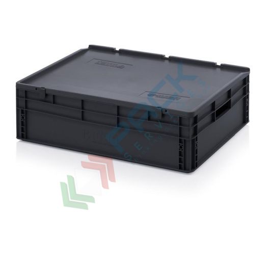 Cassetta in plastica (PP) conduttiva e antistatica, capacità 87 Lt, Mis. 800 L x 600 P x 240 H mm, coperchio integrato, Tipologia: Conduttive Antistatiche, Mis. Base (cm): 60 x 80, Altezza (cm): 24, Versione: Con Coperchio vendita, produzione, prezzi e offerte