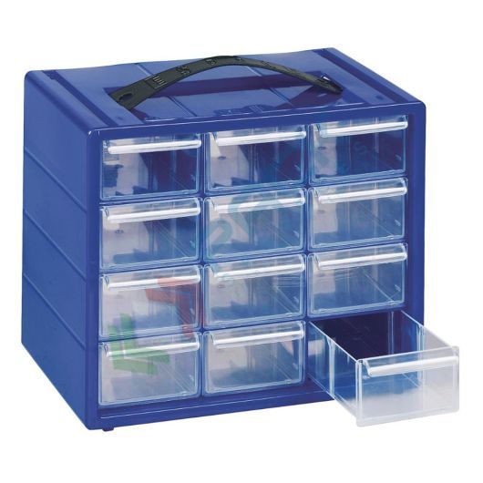 Cassettiera portaminuteria in plastica, 12 cassetti estraibili, mis. 220 L x 150 P x 180 H mm, colore blu, Tipologia: Cassettiera Standard, Cassetti nr.: 12, Versione: Formato Standard, Colore: Blu vendita, produzione, prezzi e offerte
