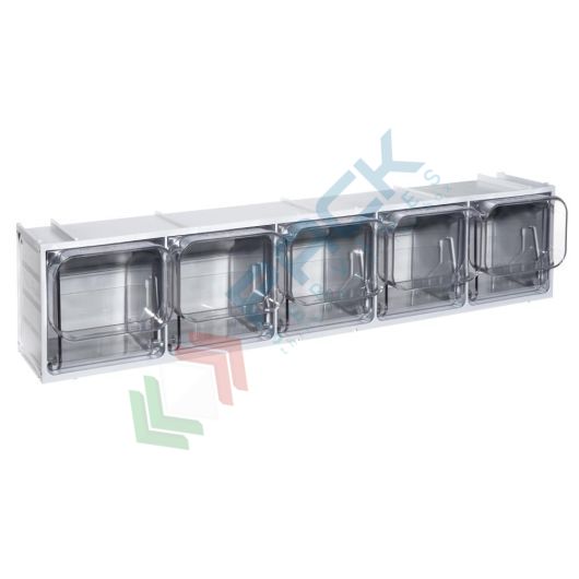 Cassettiera porta minuteria in plastica (PET), con 5 cassetti, Mis. 600 L x 133 P x 132 H mm, colore grigio chiaro, Tipologia: Cassettiera Crystal Box, Colore: Grigio Chiaro, Cassetti nr.: 5, Versione: 600 L x 133 P x 132 H mm vendita, produzione, prezzi e offerte