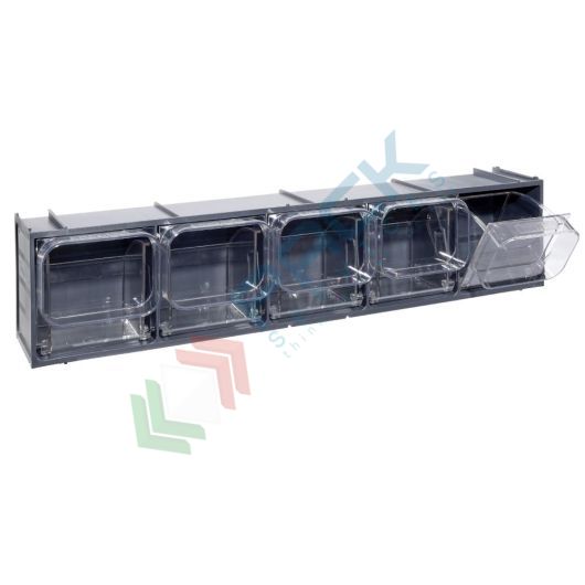 Cassettiera porta minuteria in plastica (PET), con 5 cassetti, Mis. 600 L x 133 P x 132 H mm, colore grigio scuro, Tipologia: Cassettiera Crystal Box, Cassetti nr.: 5, Versione: 600 L x 133 P x 132 H mm, Colore: Grigio Scuro vendita, produzione, prezzi e offerte