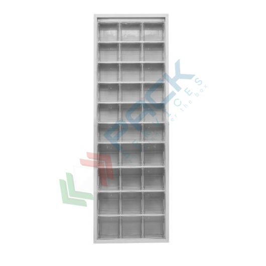 Scaffale con cassettiere porta minuteria, capacità 30 cassetti, Mis. 665 L x 250 P x 2000 H mm, colore grigio chiaro, Tipologia: Scaffale, Cassetti nr.: 30, Versione: 1 Pannello, Colore: Grigio Chiaro vendita, produzione, prezzi e offerte
