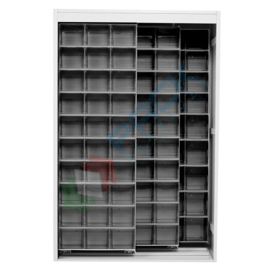 Armadio con cassettiere porta minuteria, capacità 120 cassetti, 2 pannelli fissi + 2 scorrevoli, colore grigio scuro, Tipologia: Armadio, Cassetti nr.: 120, Versione: 2 Pannelli Fissi + 2 Scorrevoli, Colore: Grigio Scuro vendita, produzione, prezzi e offerte