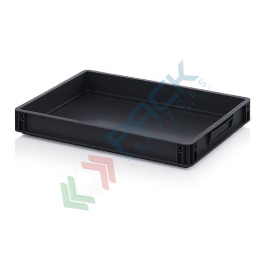 Cassetta in plastica (PP) conduttiva e antistatica, capacità 15 Lt, Mis. 600 L x 400 P x 75 H mm, Tipologia: Conduttive Antistatiche, Mis. Base (cm): 40 x 60, Altezza (cm): 7,5, Versione: Senza coperchio vendita, produzione, prezzi e offerte