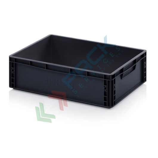 Cassetta in plastica (PP) conduttiva e antistatica, capacità 35 Lt, Mis. 600 L x 400 P x 170 H mm, Tipologia: Conduttive Antistatiche, Mis. Base (cm): 40 x 60, Altezza (cm): 17, Versione: Senza coperchio vendita, produzione, prezzi e offerte