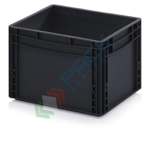 Cassetta in plastica (PP) conduttiva e antistatica, capacità 26 Lt, Mis. 400 L x 300 P x 270 H mm, Tipologia: Conduttive Antistatiche, Mis. Base (cm): 30 x 40, Altezza (cm): 27, Versione: Senza coperchio vendita, produzione, prezzi e offerte